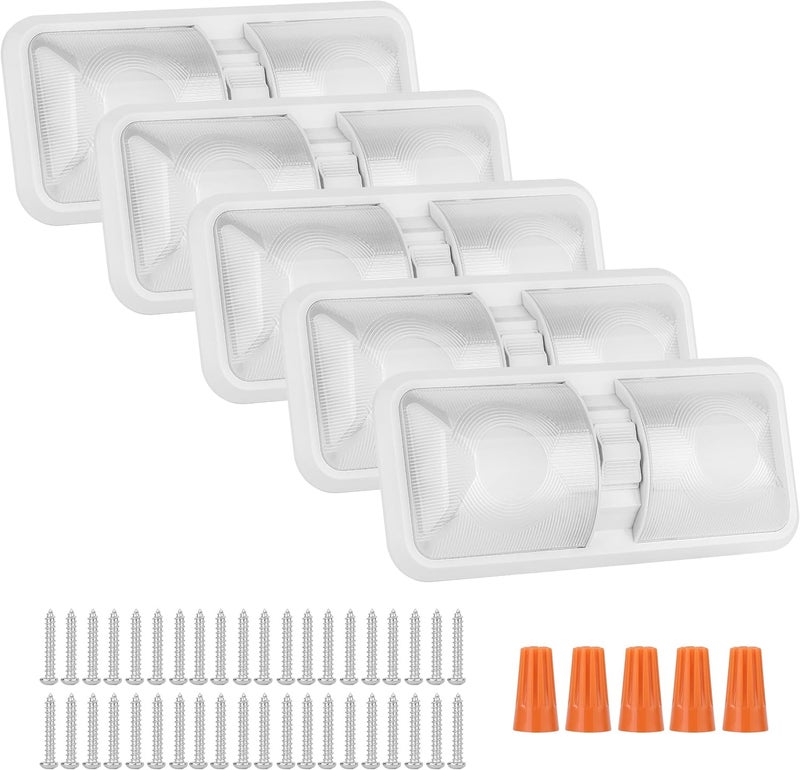 RVZONE 12V Led RV Ceiling 1100 Lumen Double Dome Light | RV Interior Lighting Fixture with ON/Off Switch for RV Trailer Camper Truck Van Boat Car (5 Pack Natural White 4000-4500K) - Image 1